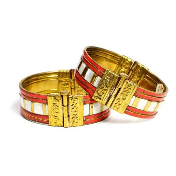 VTG 70's Mother of Pearl Brass Hinged Bangle - Picture 4 of 5